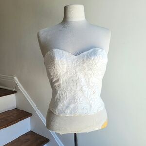 NWOT THEIA Strapless Corset White Beaded Lace Bustier Top 6